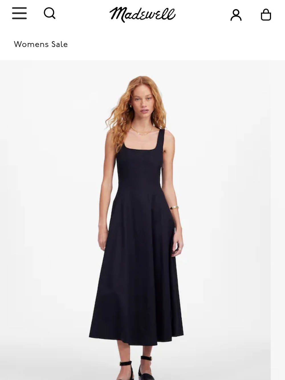 Madewell Seamed Squareneck Midi Dress - Black - Size 6